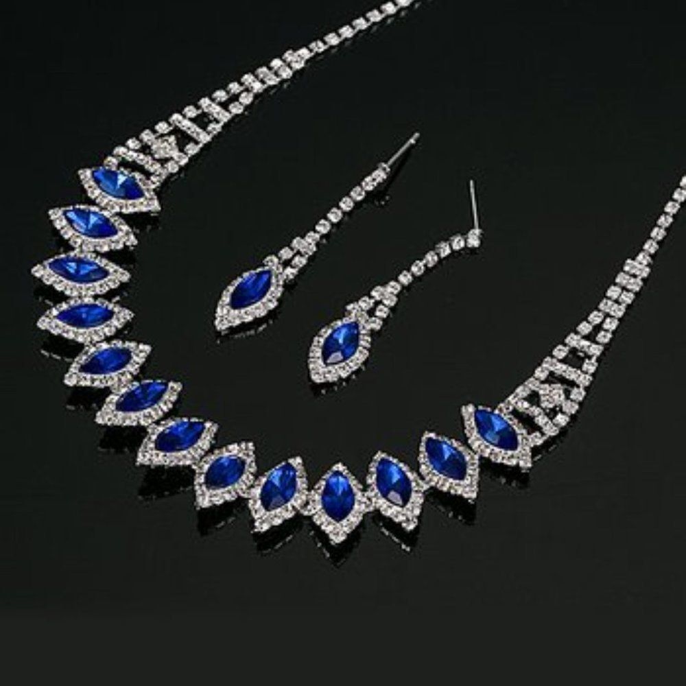 Ella & Elly Blue & Silvertone Necklace & Earriings